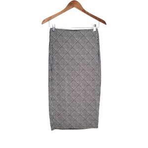 Old Navy Black & White Plaid Geometric Bodycon Pull-On Midi Skirt Women's XS